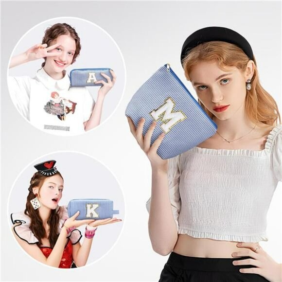 Yoolife Initial Makeup Bag Set Travel Cosmetic Organizer Personalized Gift Tote - Picture 2 of 8